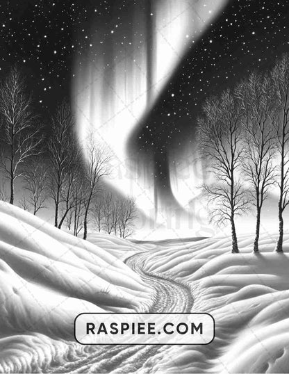 82 Winter Landscapes Adult Coloring Pages - RASPIEE