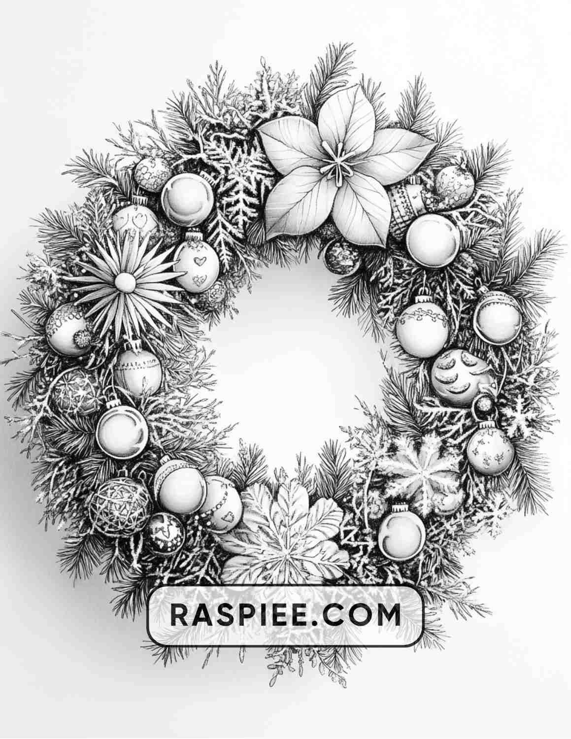 72 Christmas Wreaths Adult Coloring Pages - RASPIEE