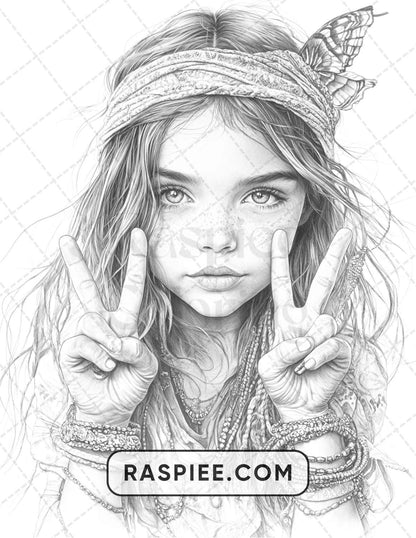 88 Bohemian Little Girls Portrait Adult Coloring Pages