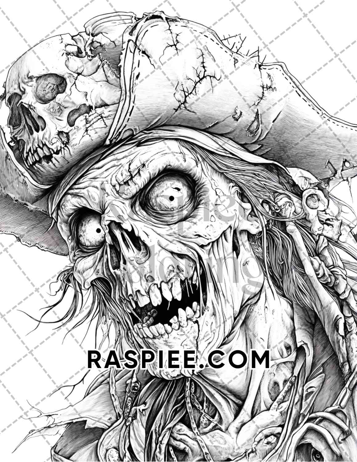 Zombie Pirates Halloween Adult Coloring Pages Printable PDF Instant Download