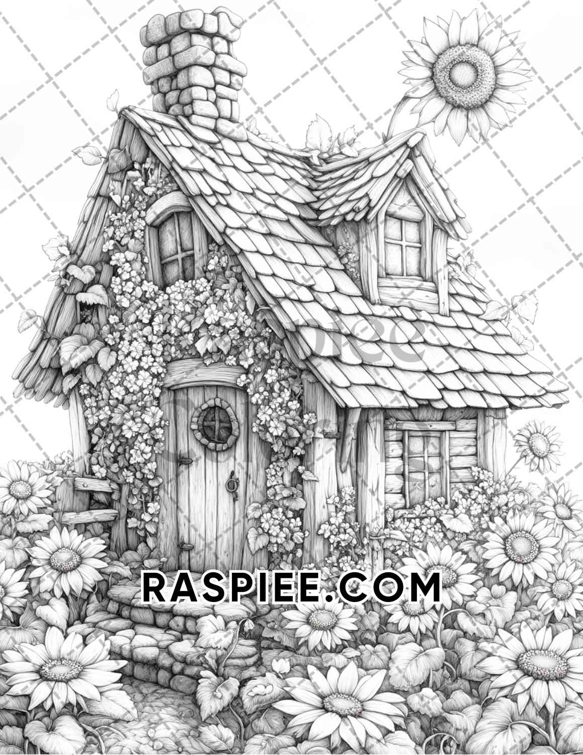 Fantasy Flower Houses Adult Coloring Pages Printable PDF Instant Download