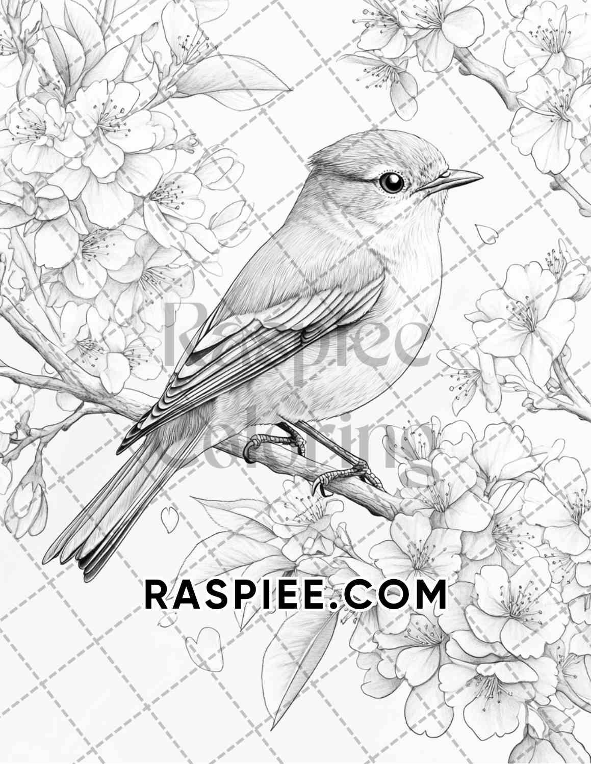 Flowers and Birds Adult Coloring Pages Printable PDF Instant Download - RASPIEE