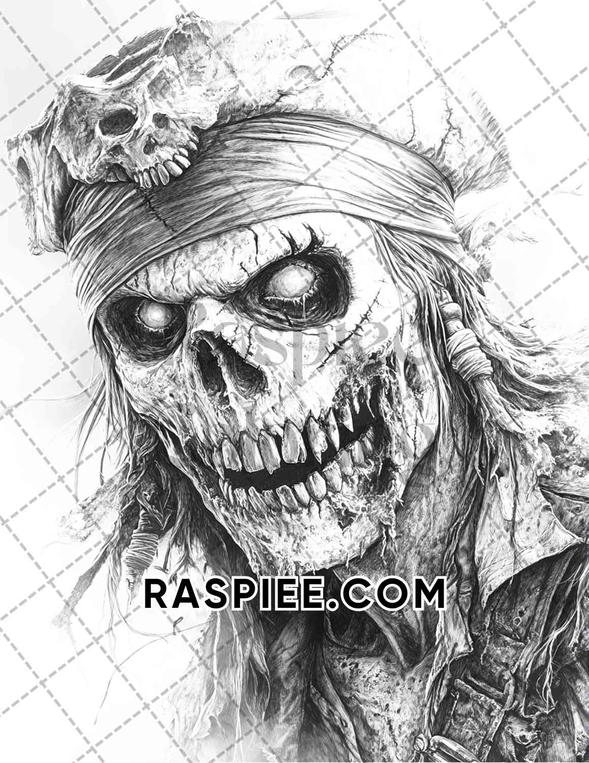 Zombie Pirates Halloween Adult Coloring Pages Printable PDF Instant Download