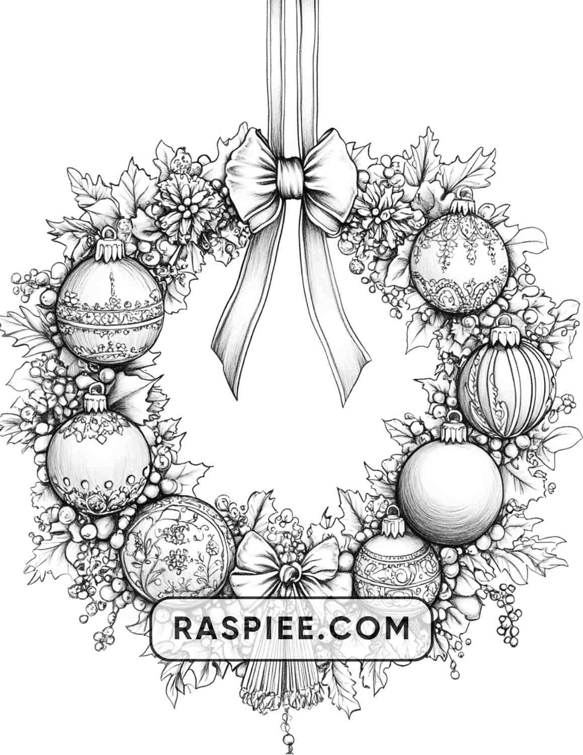 72 Christmas Wreaths Adult Coloring Pages - RASPIEE