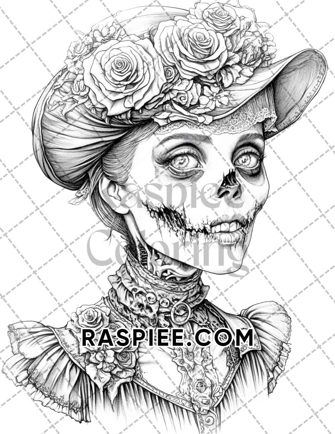 Victorian Zombies Halloween Adult Coloring Pages Printable PDF