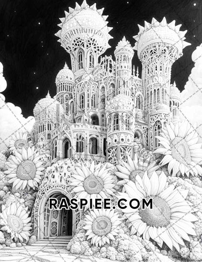 Fantasy Flower Houses Adult Coloring Pages Printable PDF Instant Download