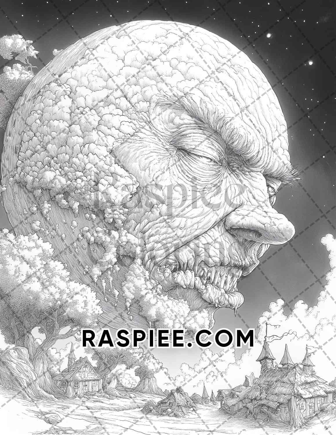 Halloween Surreal Adult Coloring Pages Printable PDF Instant Download - RASPIEE