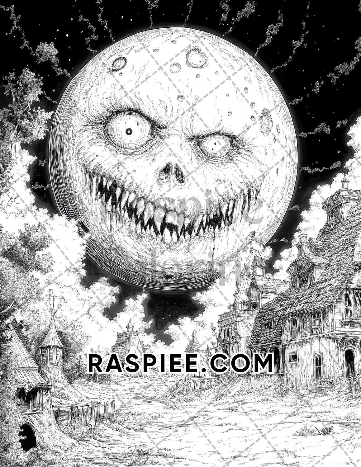 Halloween Surreal Adult Coloring Pages Printable PDF Instant Download - RASPIEE