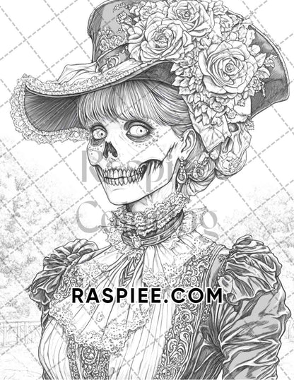 Victorian Zombies Halloween Adult Coloring Pages Printable PDF