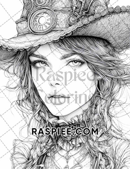 Steampunk Halloween Adult Coloring Pages Printable PDF Instant Download