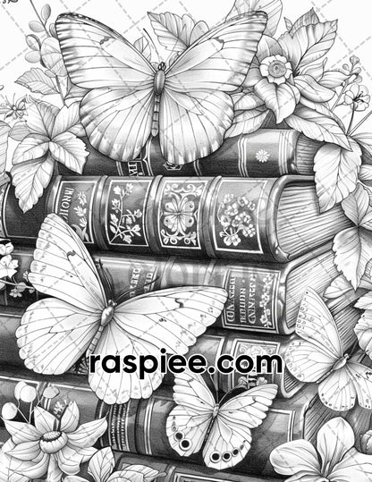 77 Butterflies and Moths Grayscale Adult Coloring Pages, Printable PDF Instant Download - RASPIEE