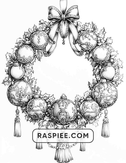 72 Christmas Wreaths Adult Coloring Pages - RASPIEE