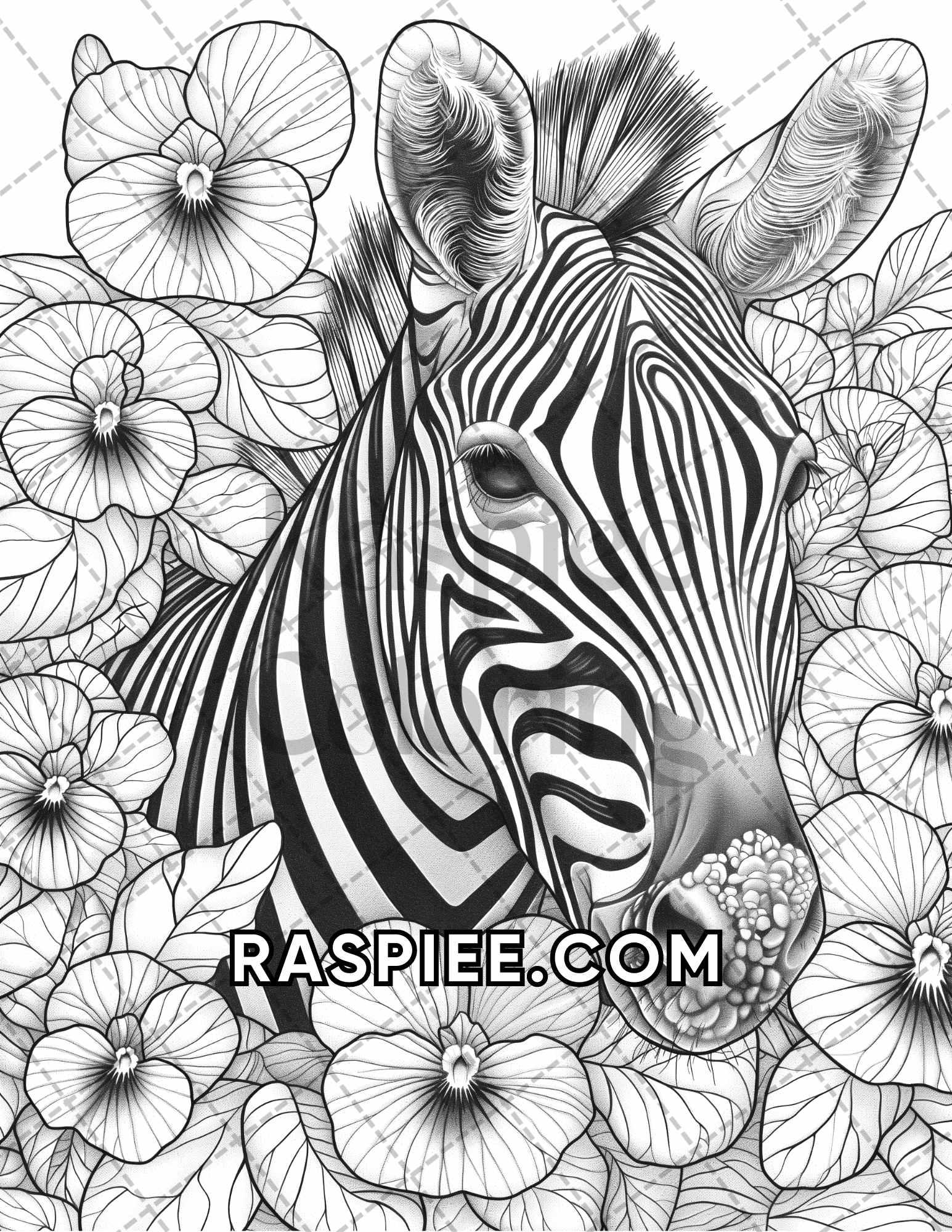 75 Animals in Flowers Grayscale Adult Coloring Pages Printable PDF Instant Download - RASPIEE