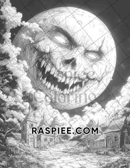 Halloween Surreal Adult Coloring Pages Printable PDF Instant Download - RASPIEE