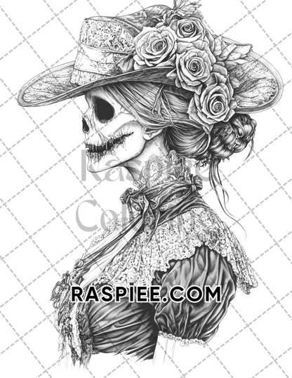 Victorian Zombies Halloween Adult Coloring Pages Printable PDF