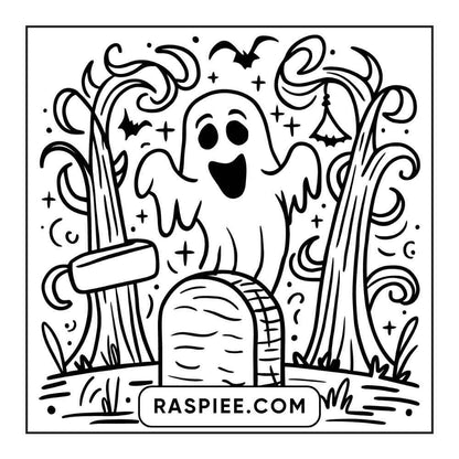 100 Bold and Easy Cute Halloween Coloring Pages Printable PDF Instant Download - RASPIEE