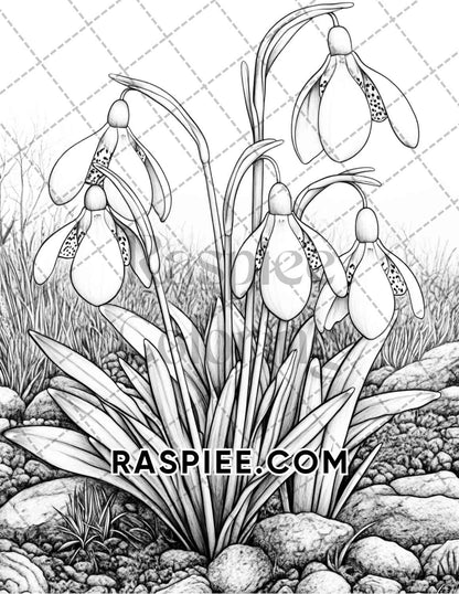 Seasonal Flowers Adult Coloring Pages Printable PDF Instant Download