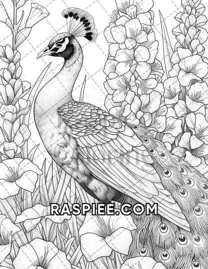 75 Animals in Flowers Grayscale Adult Coloring Pages Printable PDF Instant Download - RASPIEE