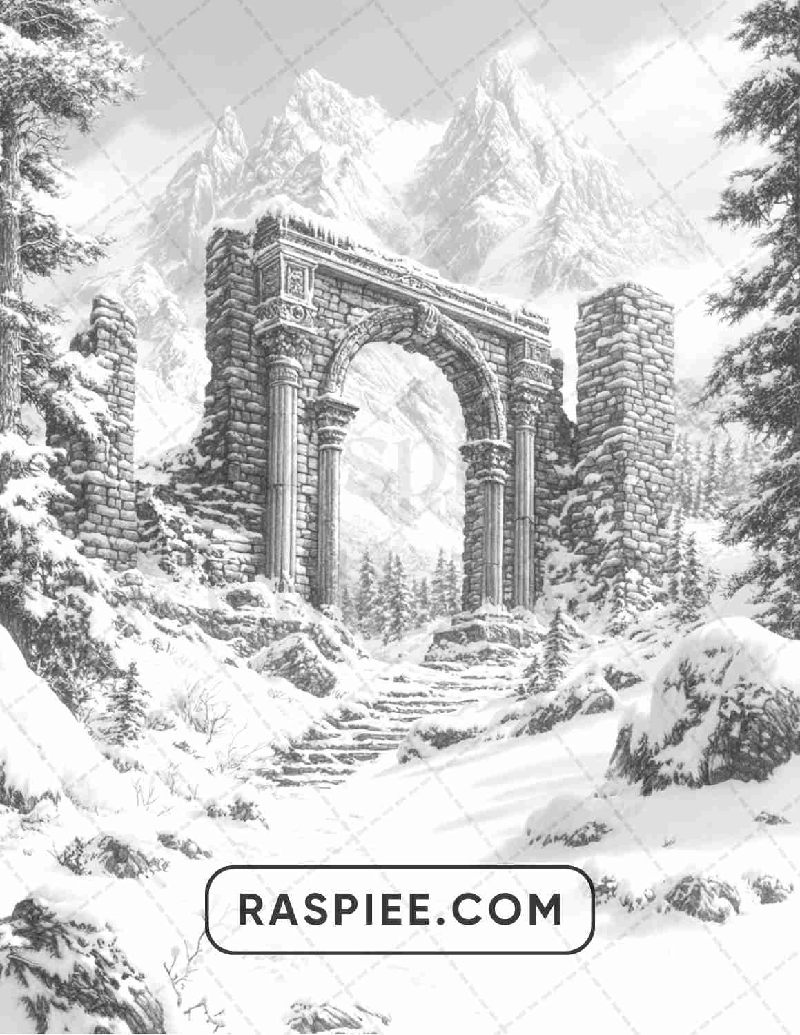 82 Winter Landscapes Adult Coloring Pages - RASPIEE