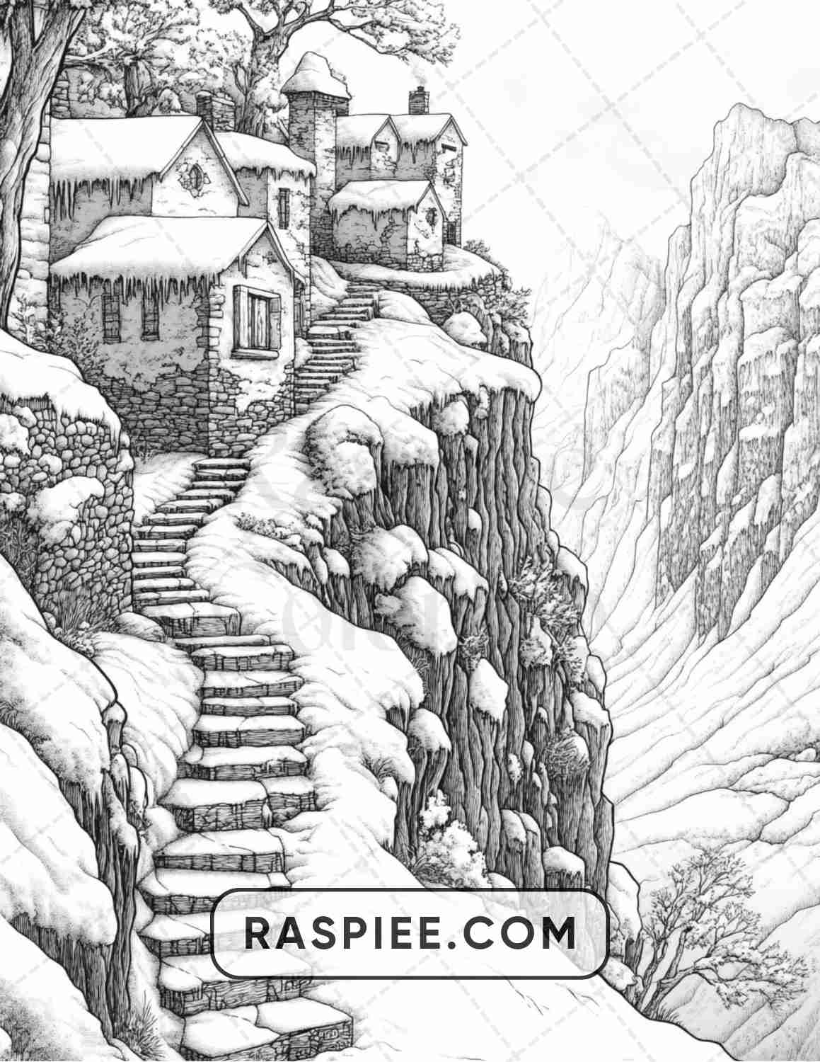 82 Winter Landscapes Adult Coloring Pages - RASPIEE