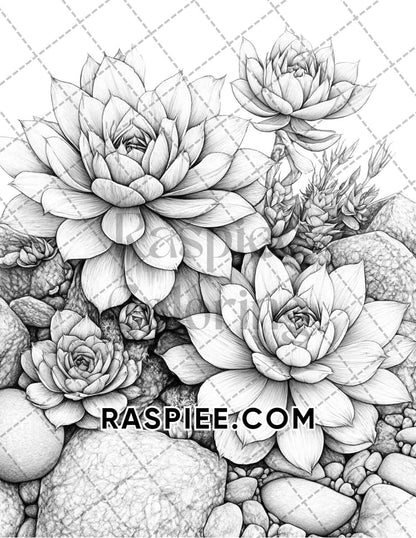 Succulent Blossoms Adult Coloring Pages Printable PDF Instant Download