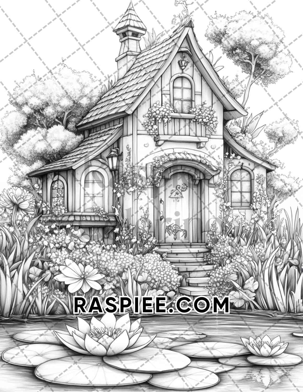 Fantasy Flower Houses Adult Coloring Pages Printable PDF Instant Download