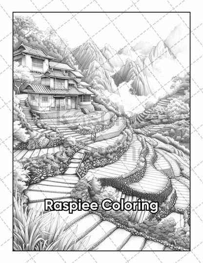 101 Relaxing Landscapes Grayscale Adult Coloring Pages Printable PDF Instant Download