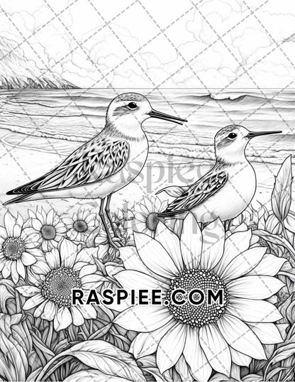 Flowers and Birds Adult Coloring Pages Printable PDF Instant Download - RASPIEE