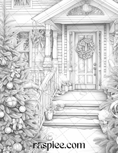 55 Christmas Decoration Grayscale Coloring Pages Printable for Adults, PDF File Instant Download - Raspiee Coloring