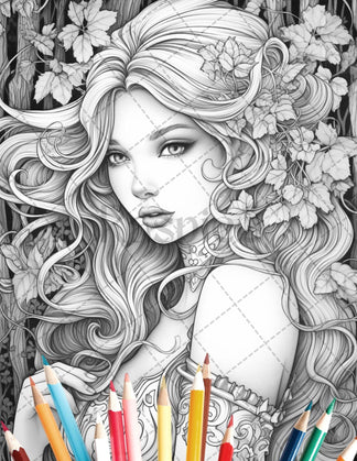 35 Beautiful Printable Elf Girls Coloring Book for Adults, Grayscale C ...