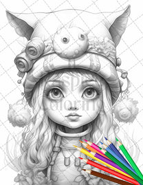 41 Adorable Gnome Girls Grayscale Coloring Pages Printable for Adults ...