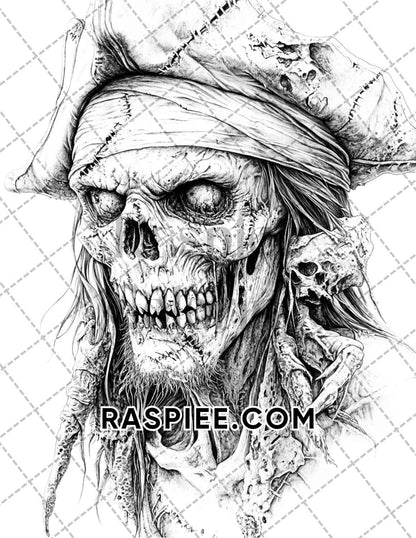 Zombie Pirates Halloween Adult Coloring Pages Printable PDF Instant Download