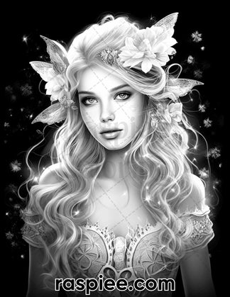 50 Starlight Fairy Grayscale Coloring Pages for Adults, Printable PDF ...