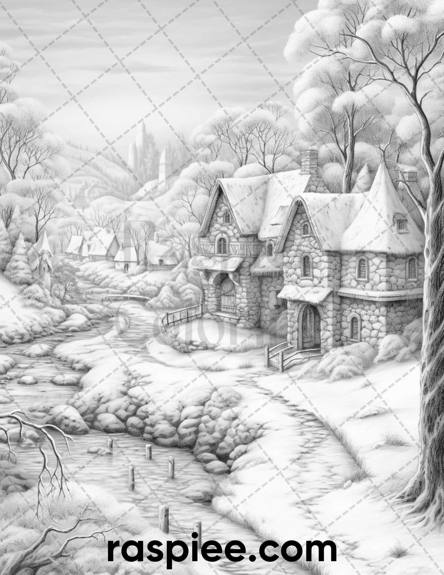 Winter Village Coloring Page, Fantasy Adult Coloring Illustration, Grayscale Coloring Sheet, Detailed Coloring Artwork, Relaxing Coloring Activity, Instant Download Coloring Print, Winter Landscape Coloring Pages, Holiday Coloring Book Page, DIY Coloring Gift Idea, Christmas Coloring Pages, Stress-Relief Coloring Page, Winter-Themed Coloring Printable, Fantasy Coloring Pages