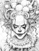 50 Scary Clown Girls Grayscale Coloring Pages Printable for Adults, PD ...