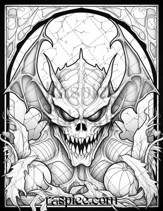 70 Halloween Stained Glass Grayscale Coloring Pages Printable for Adul ...