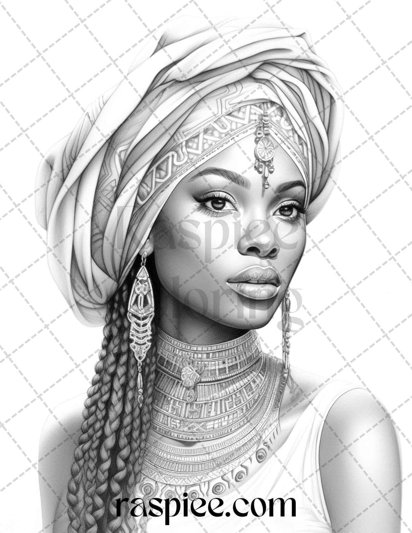 40 Beautiful African Women Grayscale Coloring Pages Printable for Adul