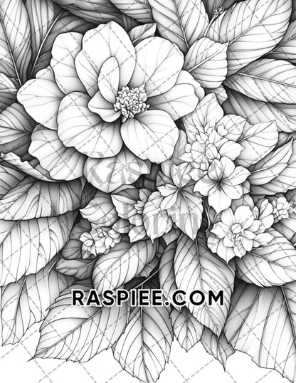 Seasonal Flowers Adult Coloring Pages Printable PDF Instant Download