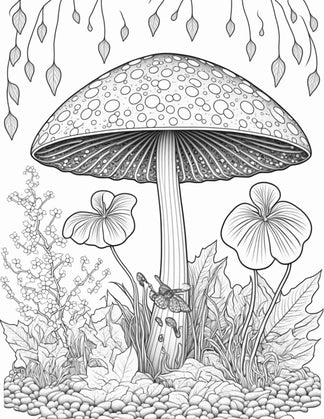 100 Mushroom Forest Coloring Pages Printable for Adults and Kids, Gray ...