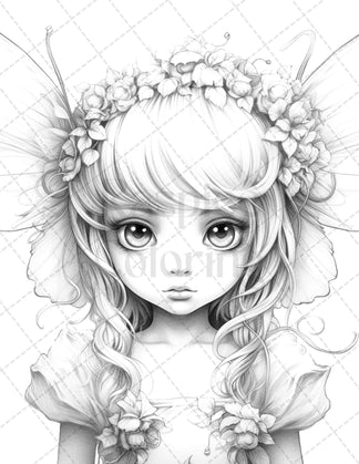 45 Adorable Chibi Fairy Grayscale Coloring Pages Printable for Adults ...
