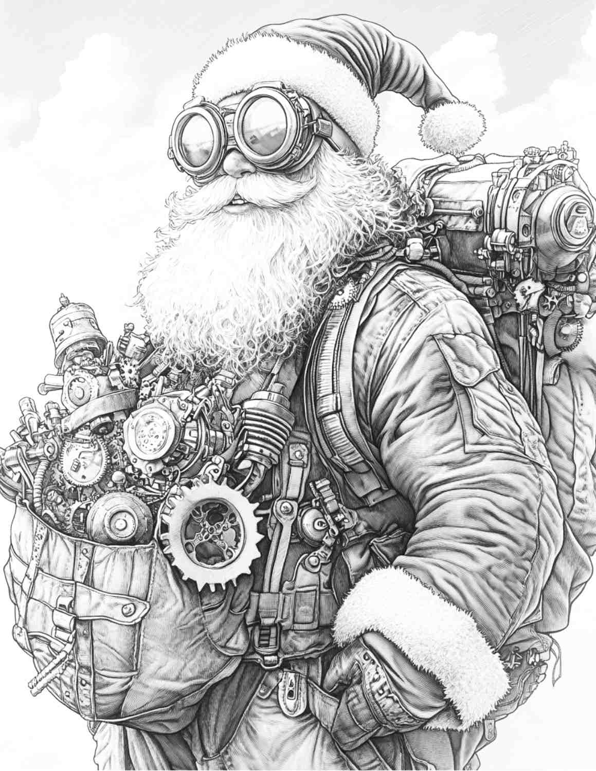 Steampunk Christmas Adult Coloring Pages Printable PDF Instant Download