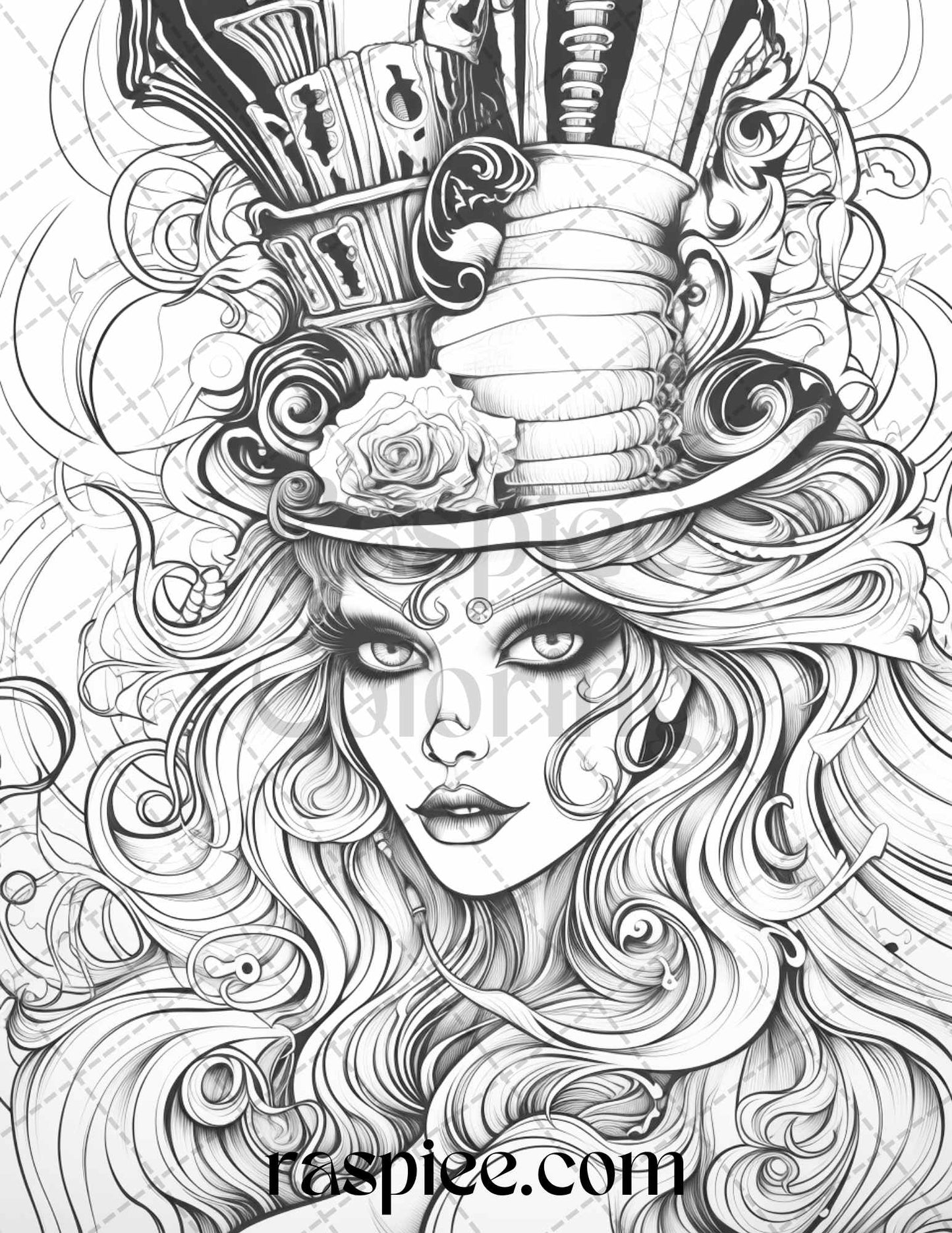 50 Spooky Miss Nightmare Grayscale Coloring Pages Printable for Adults, PDF File Instant Download - raspiee