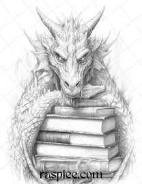 50 Magical Books Grayscale Coloring Pages Printable for Adults, PDF Fi ...