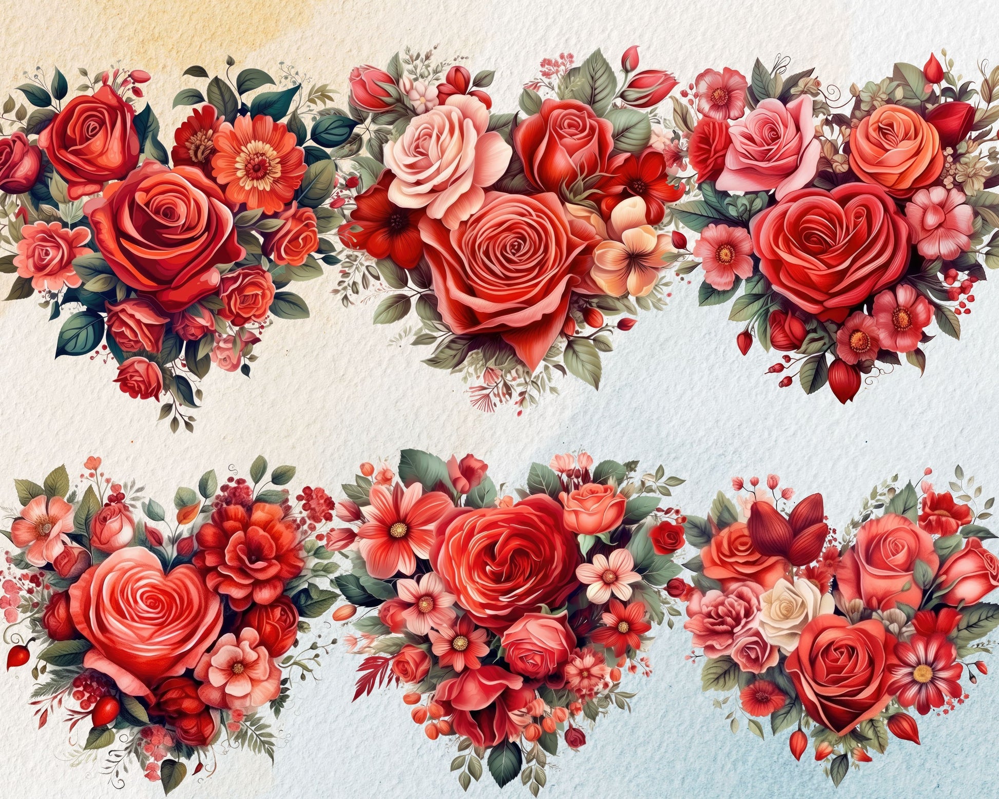 Romantic Heart-Shaped Flowers Clipart Bundle