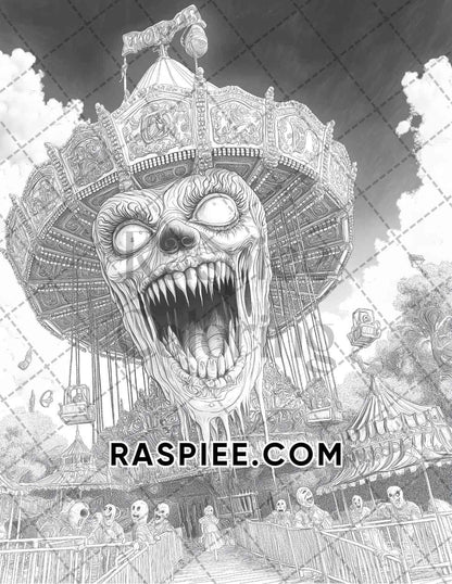 Halloween Surreal Adult Coloring Pages Printable PDF Instant Download - RASPIEE