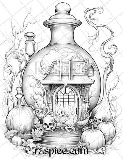 40 Mystical Magic Potions Grayscale Coloring Pages Printable for Adults, PDF File Instant Download - raspiee