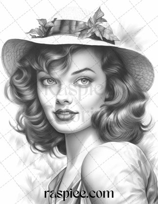 55 Autumn Pin Up Girls Grayscale Coloring Pages Printable for Adults ...