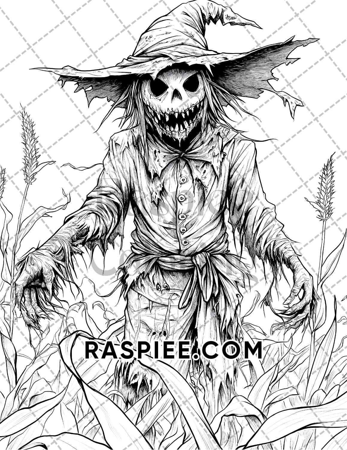 Horror Scarecrow Halloween Adult Coloring Pages Printable PDF Instant Download