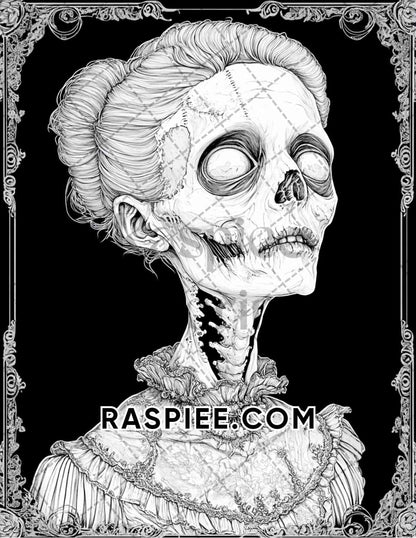 Victorian Zombies Halloween Adult Coloring Pages Printable PDF