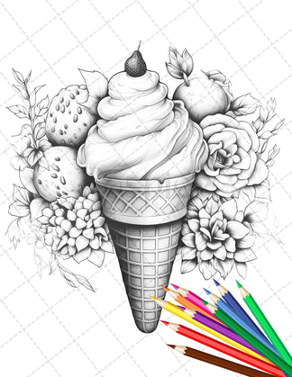 52 Printable Ice Cream Desserts Coloring Pages for Adults and Kids, Gr ...